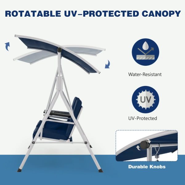 product-open-8ddb576f332b454eb497f2ca7b0613d4-goods 2-Seat Patio Porch Swing with Stand, Outdoor Swing Chair with Adjustable Canopy & Cup Holders for Backyard, Garden & Deck