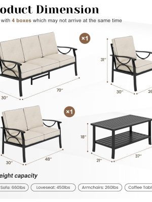 7pcs Outdoor Patio Furniture Set, Outdoor Metal Sectional Furniture with Cushions, Outdoor Conversation Seating Set with Coffee Table for Garden, Balcony, Deck, Backyard, Black