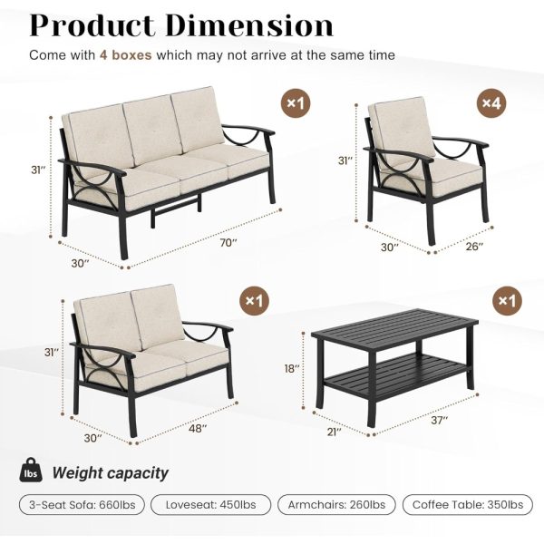 7pcs Outdoor Patio Furniture Set, Outdoor Metal Sectional Furniture with Cushions, Outdoor Conversation Seating Set with Coffee Table for Garden, Balcony, Deck, Backyard, Black