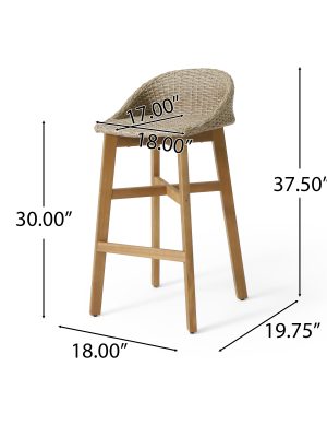 2pcs Set of Solid Wood Frame Rattan Backrest Bar Chairs, Elegant and Sturdy Tropical Style Party Counter Chairs, High Stool Dining Chairs, Suitable for Patio and Backyard Bars