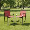 product-open-8f6701cabb9540eea36549961873c986-goods Set of 2 Heavy-Duty Metal Bar Stools with High Back, Armrests & Footrest - Counter Height Patio Chairs with Sturdy Metal Frame, Red Cushioned Seats
