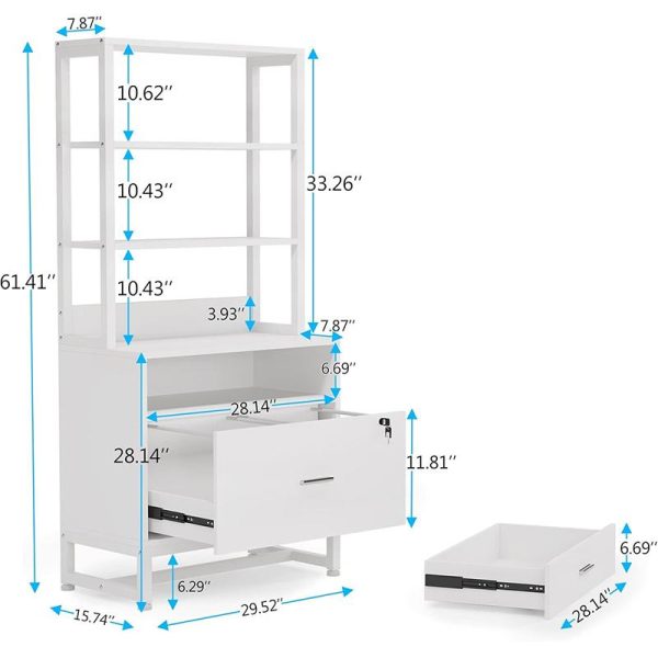 product-open-8f7ac18749604b9cb22d0a92ea4defb4-goods LustreC 2 Drawer Vertical File Cabinet with Lock & Bookshelf, Letter Size Large Modern Filing Cabinet Printer Stand with Open Storage Shelves for Home Office, White