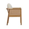 product-open-9004eb46a49f4f3db30b63c895b64dd8-goods Set of 2 Outdoor Acacia Wood Dining Chairs - Patio Armchair with Natural Rattan Backrest, Cream Washable Cushion, Non-Slip Feet for Backyard Poolside Garden