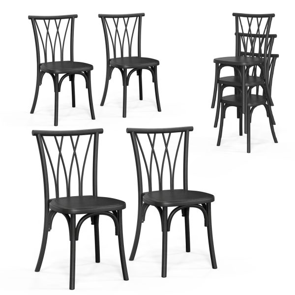 product-open-902b27adaecb4e35a6e3a7c8fff2e596-goods Plastic Outdoor Dining Chairs Set of 4/8, Stackable Patio Chairs with Wicker Backrest, Waterproof Indoor Outdoor Kitchen Chairs, 400 Lbs Weight Capacity, Farmhouse Brown/Black/White Wedding Party Banquets Waiting Chairs