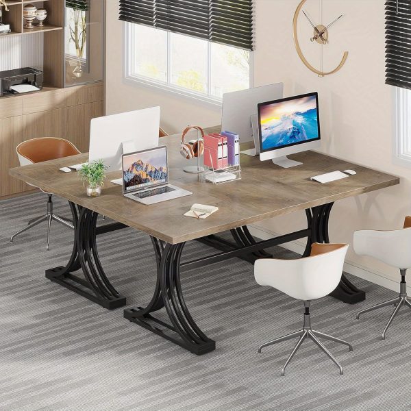 product-open-90e5f76acb6c40b58fc3fab2833a0b80-goods MEGIVEZ 63" Large Modern Executive Home Office Desk - White Wood & Metal Legs, Easy Assembly, 27" Height, 3.2 Cu Ft Storage, No Power Needed, Perfect for Business or Home Workspace, Versatile Workspace, Contemporary Furniture, Sleek Metal Legs
