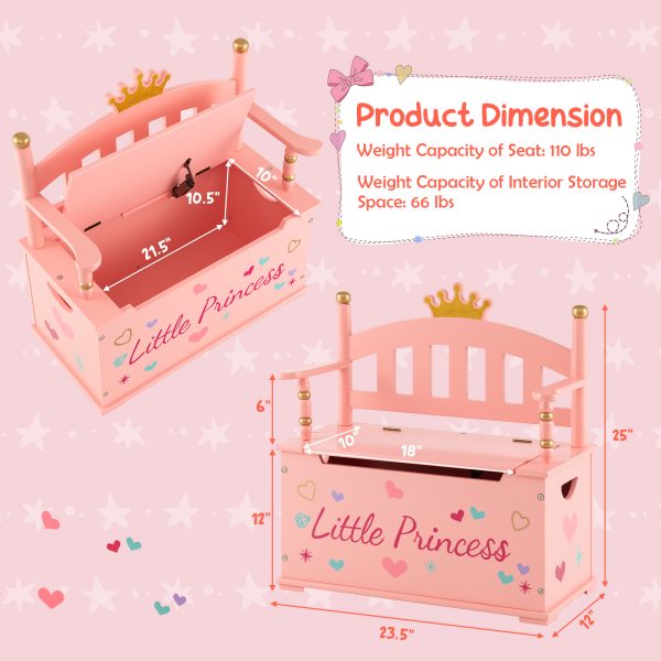 product-open-913519b50f3049d9aa8faba39e51470c-goods COSTWAY Kids Storage Organizer, 2-in-1 Storage Chest & Bench, w/ Safety Hinge & High Backrest, Cute Crown Pattern, Storage Organizer for Kids Room, Playroom, Nursery