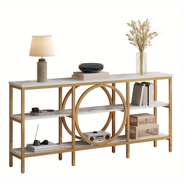 product-open-913d33367cc540f8ab8c07d1767807c6-goods Industrial Farmhouse Console Table - Extra Long 66.9 Inch Narrow Sofa Table with 3-Tier Reclaimed Wood Shelves & Sturdy Metal Frame, Space-Saving Storage Cabinet for Entryway, Hallway, Living Room - Easy Assembly, 50lb/Shelf Capacity, Entryway Organizer | Industrial Chic | Elevated Metal Legs