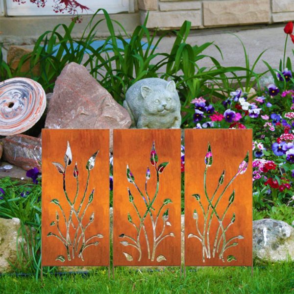product-open-91cabaf239284d34bf7ba9ba1afeaabf-goods Outdoor Privacy Screen (3pcs Set), Outdoor Metal Wall Decoration, Large Metal Wall Sculpture, Wrought Iron Wall Art, Metal Garden Flowers