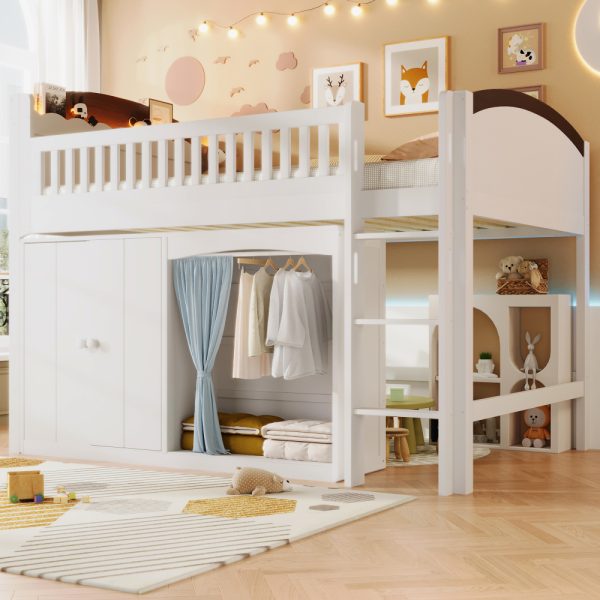 product-open-91cfc6a06cb54ec3ae30cc5ae8e56fb0-goods Twin Size Loft Bed with Storage Cabinet, Wardrobe And LED, Wood Color And Espresso