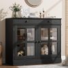 product-open-91d94b62b091402d910a6c5419a0463a-goods GAOMON 35.4Inch Black Sideboard Buffet Cabinet with Glass Doors, Storage Cabinet with Drawer, Modern Buffet And Sideboard for Dining Room, Kitchen, Living Room