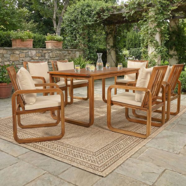 product-open-9234be86a37e4c7a96a8680092b05086-goods 7pcs Patio Dining Set Outdoor Dining Table And Chairs Stylish Outdoor Furniture Set with Removable Cushions for Patio, Backyard, Garden, Natural Wood And Beige Cushion