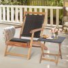 MULTIGOT 2pcs Patio Rattan Folding Lounge Chair Table Acacia Wood W/Retractable Footrest