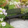 product-open-9280bd18d63f4a8db48a6f860b9a7d43-goods 50" Outdoor Bench Metal with Floral Back, Garden Bench Front Porch Bench for Yard Patio Entryway Park Outside, 800lb Capacity
