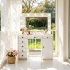 White Makeup Vanity With Mirror, Vanity Desk With 7 Storage Drawers And 1 Cabinet. Large Table Top, Space Saving, Home Organizer.