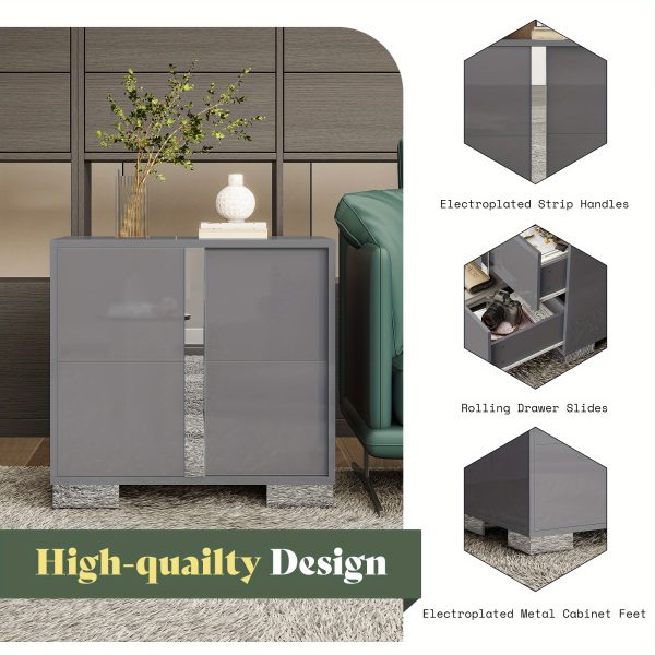 product-open-9363cbdf2da24e8b8bf3551b6dc31e6e-goods Modern Nightstand with Drawers - High-Gloss Bedside Table Suitable for, MDF/Fiberboard, Space-Saving End Table with Pull Handle, Assembly for Small Bedrooms & Contemporary Decor, Assembly Required
