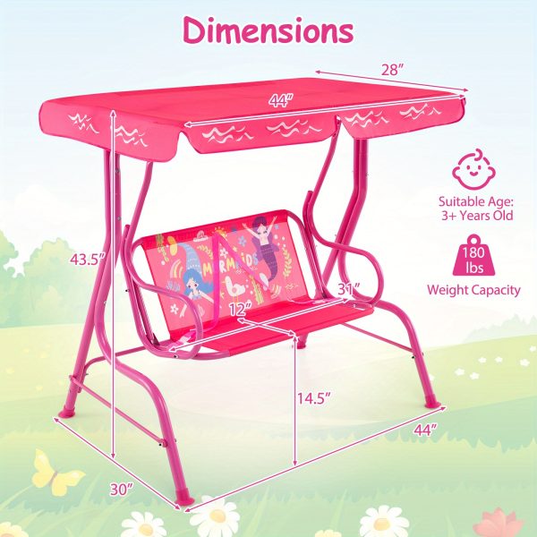COSTWASY Kids Patio Swing, 2-Seater Swing Chair w/ Metal Stand & Adjustable Canopy, Outdoor Mini Swing w/ Safety Belts for Kids over 3, Porch Seating Solution, Adjustable Canopy Swing, Adjustable Canopy Design, Sturdy Metal Stand, Robust Swing Mechanism, Parents Of