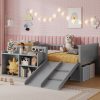 product-open-93d3b4613eef455e998efdab50257050-goods Twin Size Low Loft Bed for Kids with Slide, Movable Bookshelf Storage, Guardrails, Low Loft Bed Frame for Kids, White (Expect Arrival Date 2026/4/3)