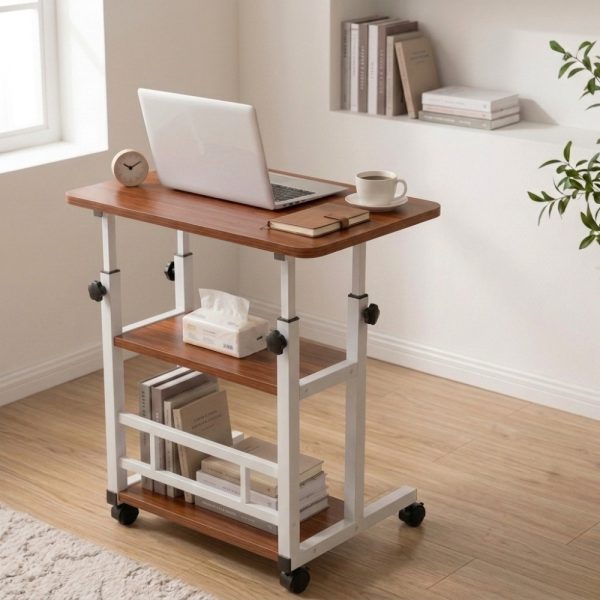 product-open-943e4ea885294d8a802d9ace77147c0f-goods Height Adjustable Computer Desk with Storage Shelf and Wheels, Mobile Rolling Desk for Home Office, Small Space Study Workstation Desk