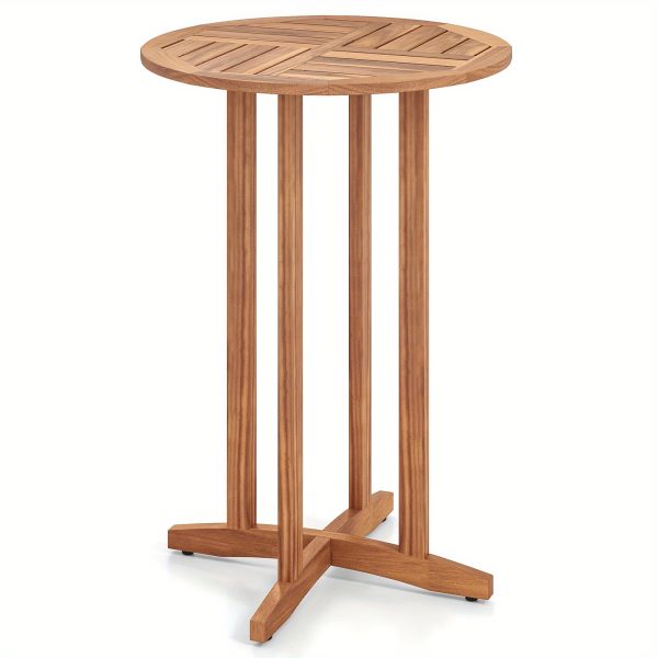 product-open-9444e166e49f4dfe901cf8807613c4a5-goods MAXMASS Outdoor Acacia Wood Table, 39" Patio Height Round Table with Slatted Tabletop, High Top Bistro Dining Table, Pub Height Round Table for Garden, Deck, Porch and Yard