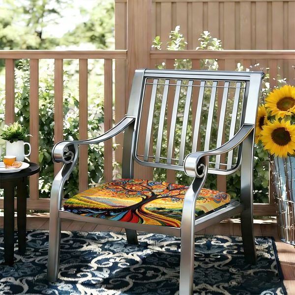 product-open-94776fa49ece405aa4a9b17edd368db1-goods 1pc Spiral Flower Tree Pattern Courtyard Chair Seat Cushion, Indoor And Outdoor Seat Cushions, Back Cushions, Size 19.7*17.7*1.57inch, Suitable for Garden Chairs, Office Chairs And Floor Seats. Soft And Comfortable