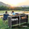 Bonnlo 78 Inch Mobile Bar Table with 2 Tier Shelves Portable Bar Table with Black Skirt for Outdoor Events Party Camping Picnic Mobile Bartending Station Black/ White/ Natural Garden Patio Dining Tables