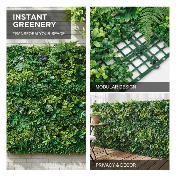 product-open-952a126977074fd69c752bbc5fb661a9-goods Faux Boxwood Hedge 20X20In for Garden Privacy Ivy Fence Interior Wall Decor, 8pcs 3D Greenery Foliage Screen Backdrop Interlocking Grid Panels