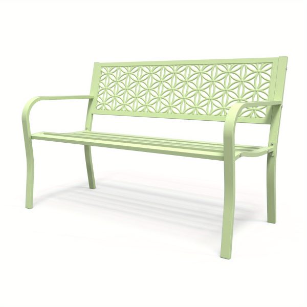 product-open-953e788476c0470a994d9afac40bd773-goods 50" Outdoor Bench Metal with Floral Back, Garden Bench Front Porch Bench for Yard Patio Entryway Park Outside, 800lb Capacity