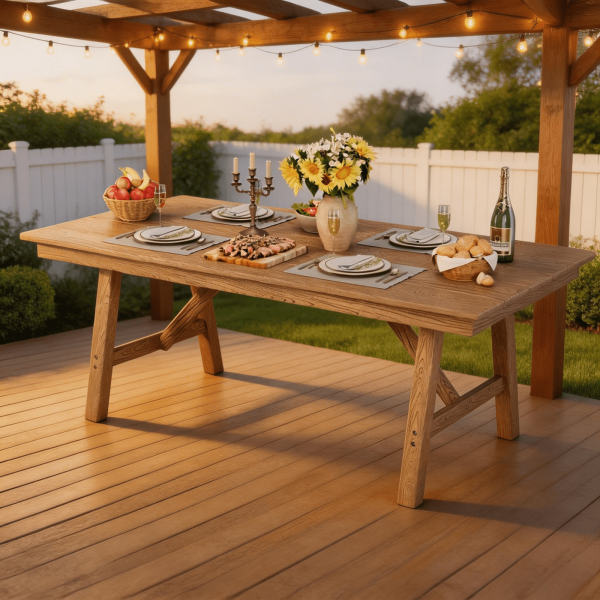 product-open-964d8269c90b4261ada19fda48bd3f3a-goods 66.9" Outdoor Dining Table for 4-6, HDPE Patio Table with Umbrella Hole, Waterproof All-Weather Rectangular Table for Backyard, Poolside And Garden