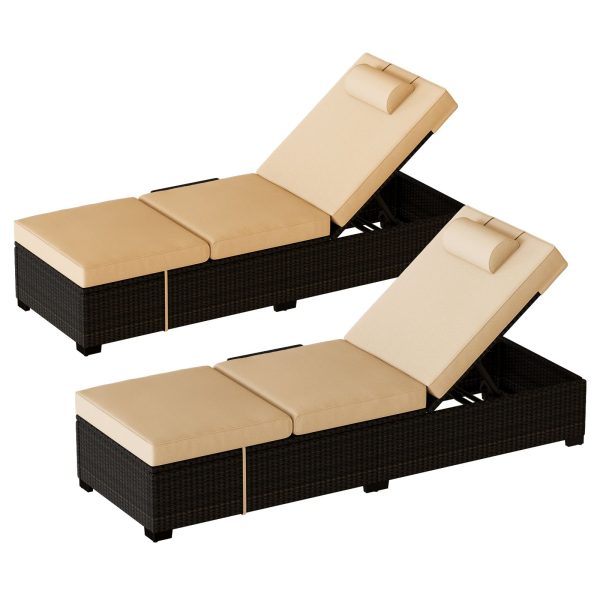 [Outdoor Sun Loungers] 2pcs Patio Chaise Lounge Set | Outdoor Adjustable Reclining Sun Loungers with PE Wicker & Steel Frame, Water-Resistant Cushions for Poolside, Beach, Backyard, All-Weather Furniture by GOCAPTAIN