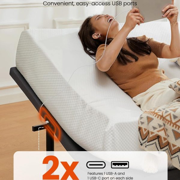 product-open-96ce8f1b65644253902df5734c0a7c08-goods Adjustable Bed Frame with Massage, Head And Foot Incline, Wireless Remote, 4 Built-In USB Ports, LED Night Light, 4 Height-Adjustable Legs, Electric Bed Base, Christmas Gifts