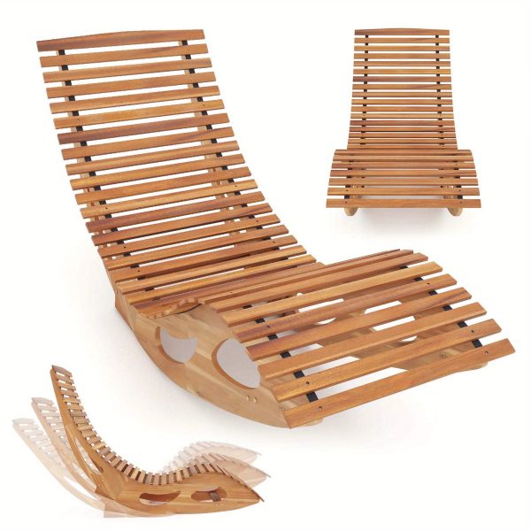 product-open-9765cfa5532e4d5383d0a756b76b84cd-goods MULTIGOT Outdoor Acacia Wood Chaise Lounge Rocker - High Back Ergonomic Slatted Seat with Stopper, 350lb Capacity Weather-Resistant Patio Furniture for Deck, Poolside, Garden (Natural Finish), Outdoor Lounge Chair, Deck Seating, Rustic Design, Sturdy Construction, Backyard Comfort