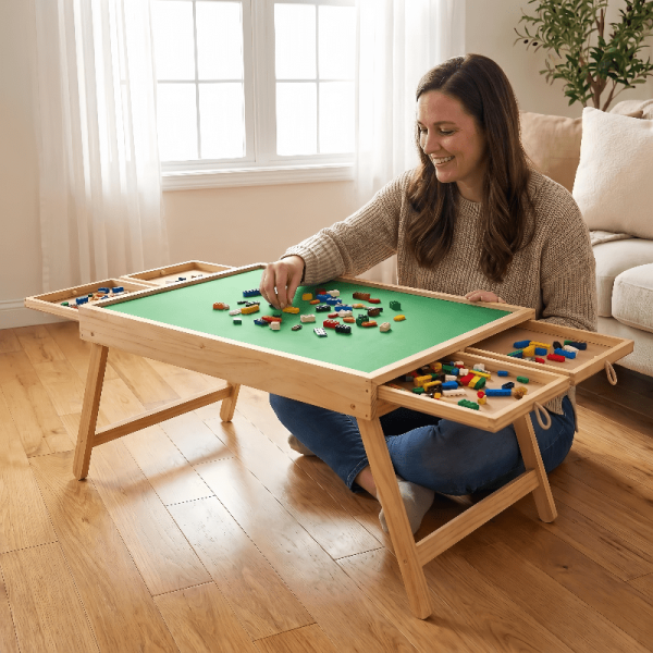 This Foldable Block Game Table Features Multiple Smoothly Sliding Drawers That Are Unlikely to Slip Or Fall Out. with Ample Surrounding Storage, It Can Be Placed Anywhere, Including The Living Room, Bedroom, Or on a Rug