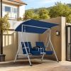 product-open-97ae097ad5b84a4d8cbe357b022501d7-goods 2-Seat Patio Porch Swing with Stand, Outdoor Swing Chair with Adjustable Canopy & Cup Holders for Backyard, Garden & Deck