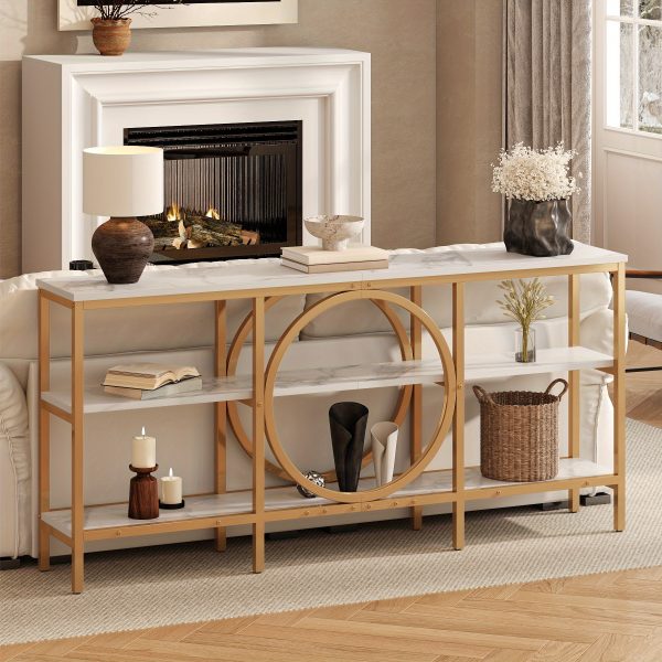 product-open-9822525d64cd41edb7482c4c8448fa1c-goods Industrial Farmhouse Console Table - Extra Long 66.9 Inch Narrow Sofa Table with 3-Tier Reclaimed Wood Shelves & Sturdy Metal Frame, Space-Saving Storage Cabinet for Entryway, Hallway, Living Room - Easy Assembly, 50lb/Shelf Capacity, Entryway Organizer | Industrial Chic | Elevated Metal Legs