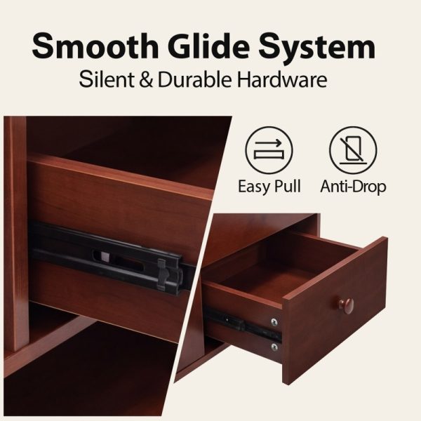 product-open-994676bb30ab40c4b5a85f2b0c7303ca-goods 47. 3" Mid Century Modern Sideboard Buffet Cabinet, Kitchen Buffet Cabinet with Solid Wood Frame Legs and Wooden Handle, Storage Cabinet with 2 Doors and 3 Drawers for Kitchen, Dining, Living Room, Walnut