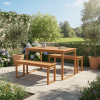 3pcs Patio Dining Set, Acacia Wood Rectangular Picnic Beer Table with 2 Benches for 4 People, Outdoor Dining Furniture Set for Backyard, Garden and Poolside