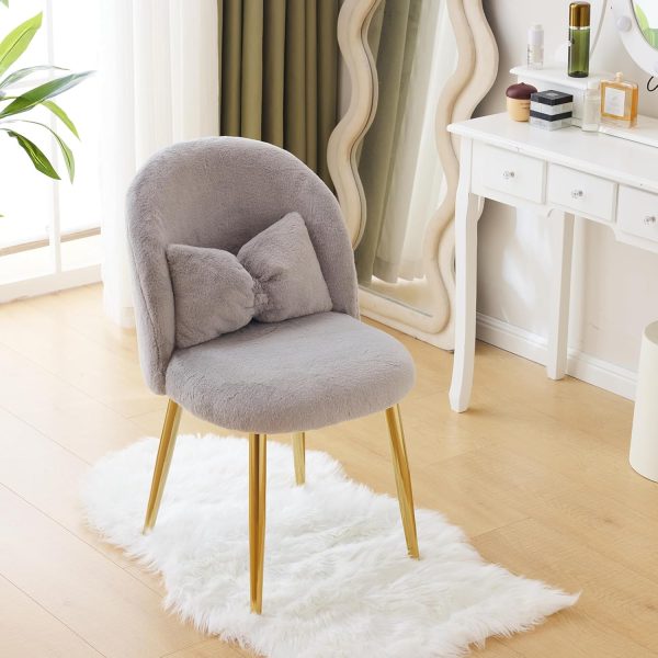 product-open-998f983bda4b440fa8304c3d6b7b953e-goods Girls Vanity Chair with Backrest, Small Lounge Chair Without Wheels, Comfy Chair with Bow Cushions, Makeup Chair with Adjustable Golden Legs, Comfortable Chair for Bedroom, Living Room, Small Space