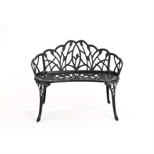 [Heavy-Duty Outdoor Bench] Heavy-Duty Cast Aluminum Outdoor Bench with Elegant Black Wrought Iron-Like Design - Heavy-Duty Garden, Patio, Park Bench - All-Weather & Rustproof - Sturdy Curved Backrest & Footrest - Easy Assembly for Deck, Lawn, Front Porch - Modern Outdoor Furniture with Butterfly Patterns - Smooth Edges for - Comfortable & Stable - Durable Cast Aluminum - Black