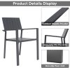 product-open-99e9d01cd2ef435d9a98e822c8d7d248-goods 5pcs Outdoor Patio Dining Set, 47' Round Wood-Grain Slat Table W/ Umbrella Hole And 4 Stacking Metal Chairs 350 Lbs Capacity, Rustproof, Breathable Design, 30-Min Assembly, Patio, Garden, Balcony