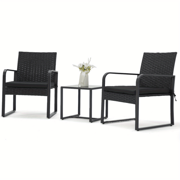 Bezseller 3pcs Outdoor Furniture Set, Rattan Bistro Set with Coffee Table, Sturdy Steel Frame with Cushions for Garden, Balcony, Poolside, And Backyard
