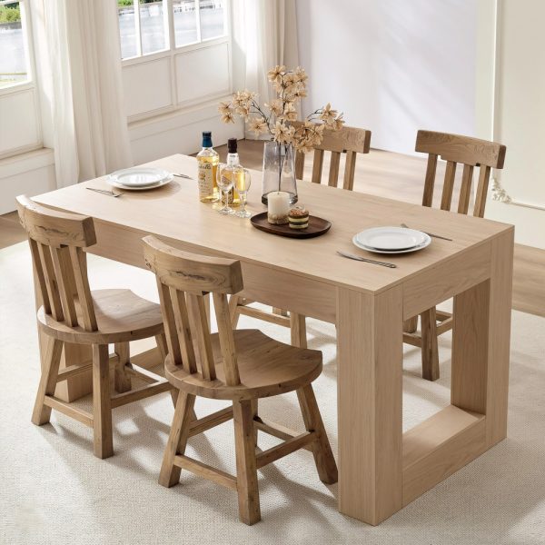 product-open-9a745b5788d5409899aa2d04b0335057-goods Andehomy 63" Modern Farmhouse Dining Table Suitable for 4-6 People, Rectangular Kitchen Island Table with Sturdy Legs & MDF Top, Natural Oak, Assembly for Dining Room, Living Room, Kitchen, Space-Saving