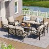 7pcs Outdoor Patio Furniture Set, Outdoor Metal Sectional Furniture with Cushions, Outdoor Conversation Seating Set with Coffee Table for Garden, Balcony, Deck, Backyard, Black