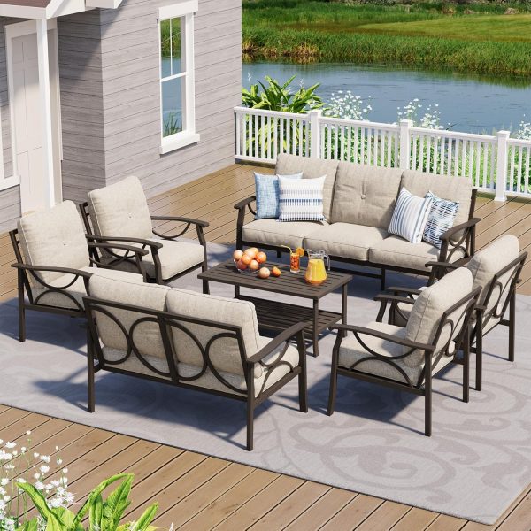 7pcs Outdoor Patio Furniture Set, Outdoor Metal Sectional Furniture with Cushions, Outdoor Conversation Seating Set with Coffee Table for Garden, Balcony, Deck, Backyard, Black