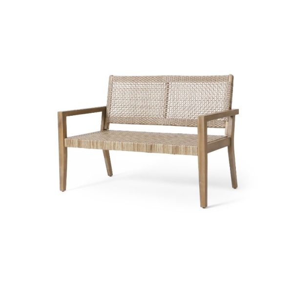 product-open-9b3d3483c2ac491499665908bd62b408-goods Urban Rustic Outdoor Wicker And Acacia Wood Loveseat, Light Multibrown And Light Brown, 34'' H X 5'' X 27.25'' D