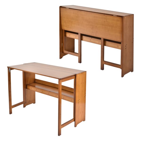 Multipurpose Folding Desk, 40.6 Inch Wide Wooden Table (Folds to 9.8in) - Space Saving Design with Storage for Home Office, Dining & Study