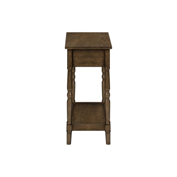 product-open-9c34c64199b24493b207acd8f5dd873f-goods Accent Table 2 Tier End Side Table Nightstand Bedroom Narrow Lamp Storage Drawer Brown Veneer Traditional