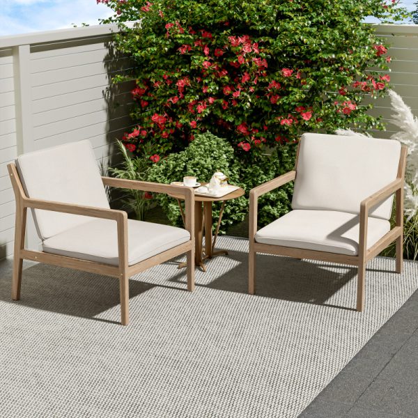 product-open-9ced6726633e4ddd8d4a5b988fd58169-goods Set of 2 Acacia Wood Armchairs | Light Teak Patio Club Chairs with Painted Frame, PVC Material