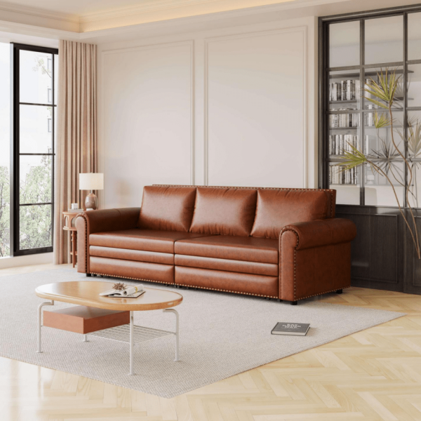 product-open-9d8815095a1e499882fd6e3babac69b3-goods Modern Convertible Sofa Bed 93.7' Space-Saving Sleeper with Pull-Out Design Three-Seater Leather Folding Transformable Durable Luxurious Suitable Adjustable Backrest Plush Cushions Cozy for Living Room