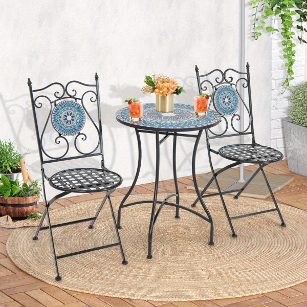 product-open-9d92a3470b2647c48f27003a51e80ba4-goods GYMAX 24 Inch Patio Bistro Table, Mosaic Round Table w/ Ceramic Tile Tabletop, Heavy-Duty Metal Structure, Decorative Outdoor Dining Table for Backyard, Garden, Porch, Living Room