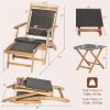 MULTIGOT 2pcs Patio Rattan Folding Lounge Chair Table Acacia Wood W/Retractable Footrest